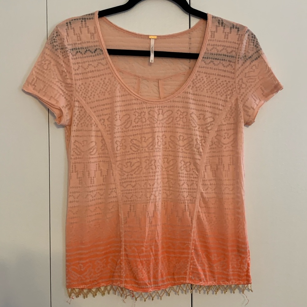 Free People Sheer Short Sleeve Shirt